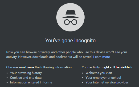 Screenshot of Chrome's Incognito Mode